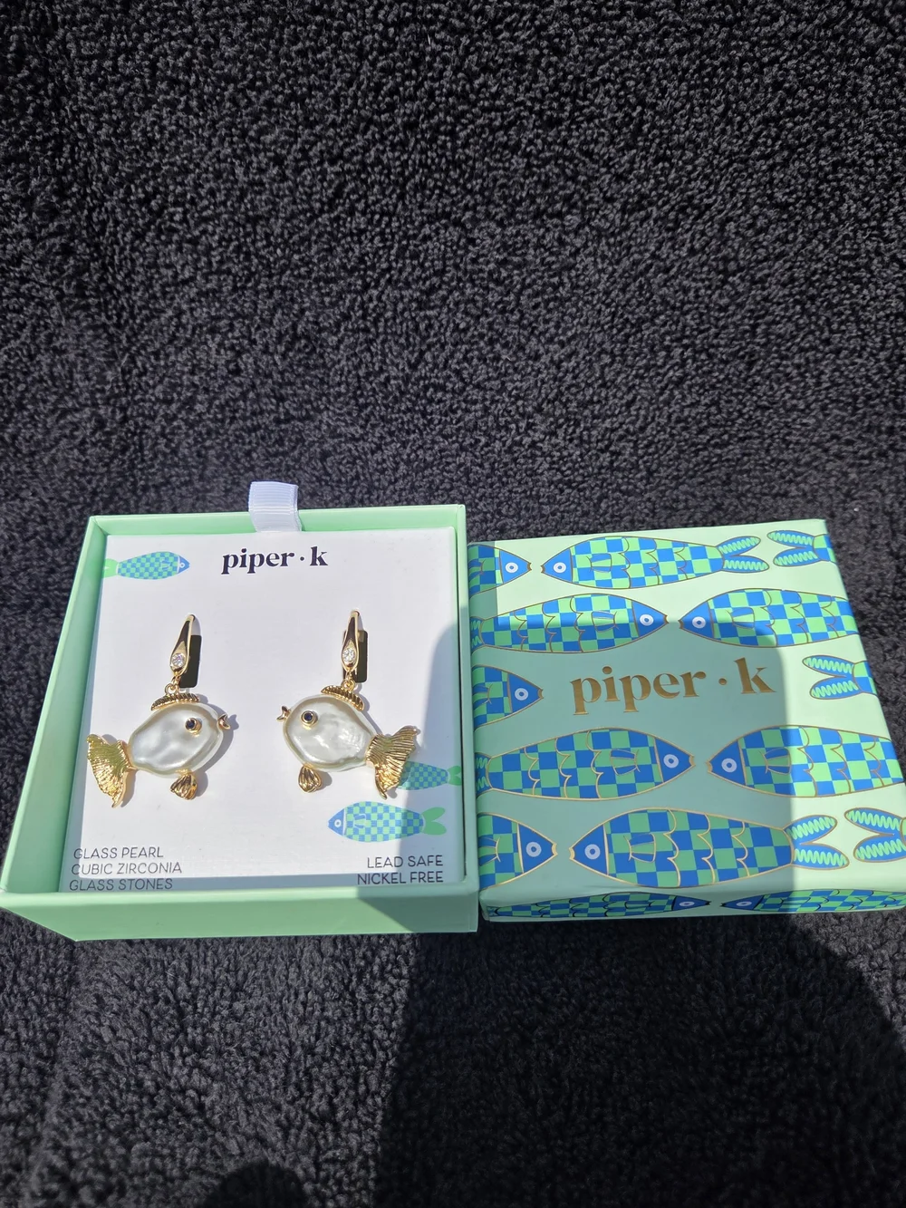Piper Gold Fish Drop Earrings with White Pearl Bodies
